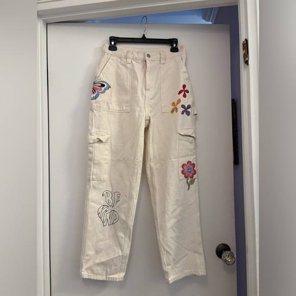 PacSun Pants - Pacsun painted  Cargo Pants with Floral Designs boho hippy